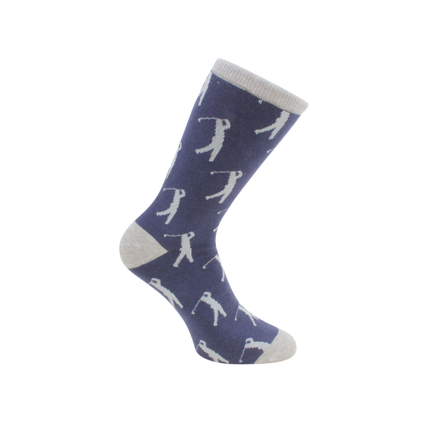 Golfer Socks in Blue and Grey Combed Cotton - Leonard Silver