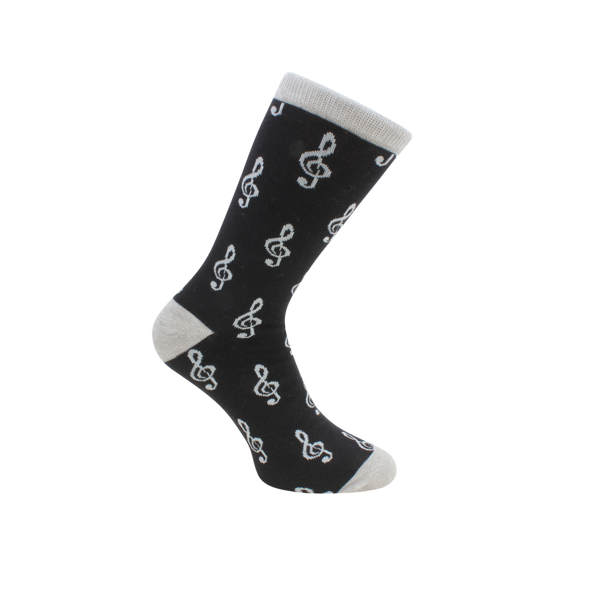 Treble Clef Music Socks in Black and Grey - Leonard Silver - side view