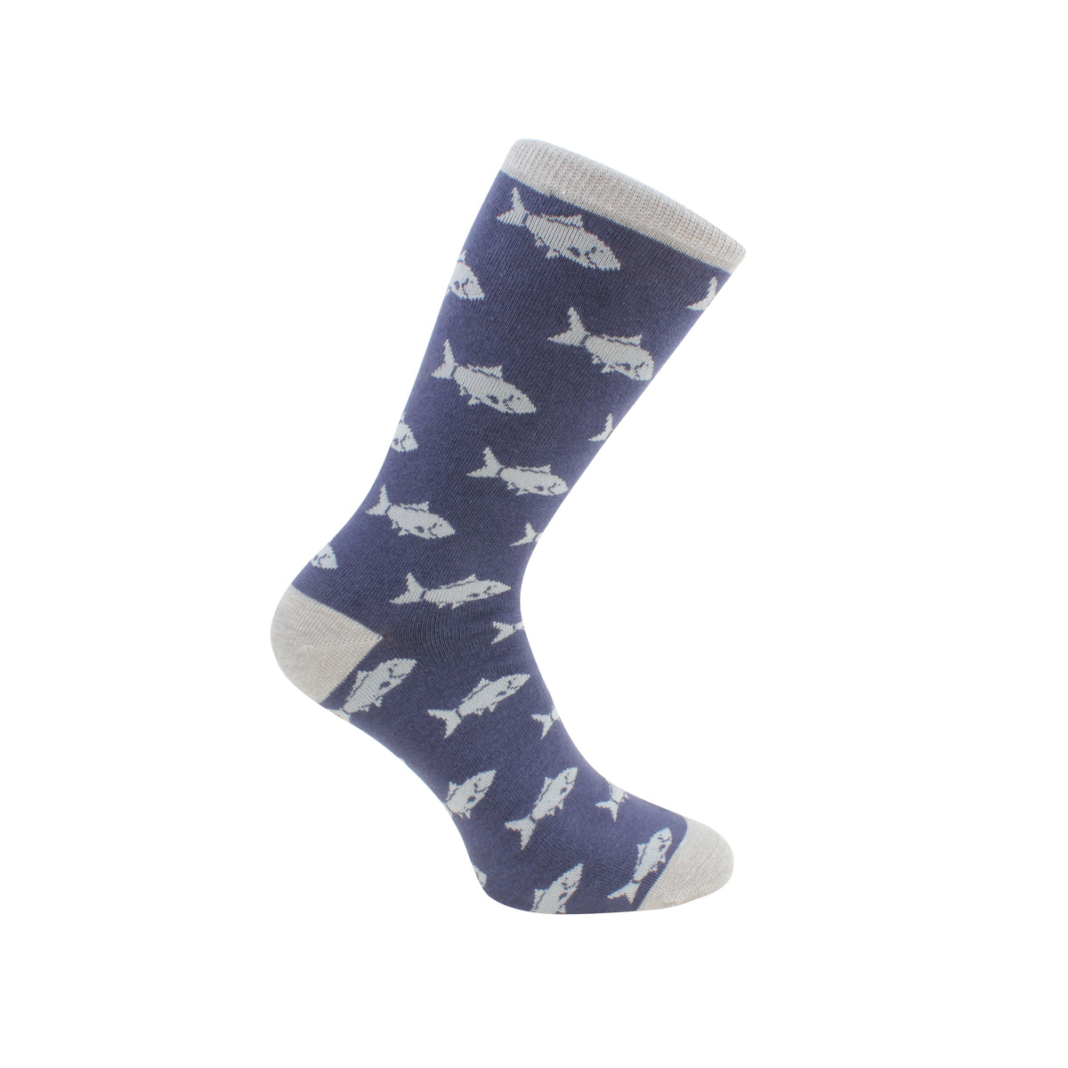 Blue And Green Fish Socks In Combed Cotton - Leonard Silver - fish motif detail