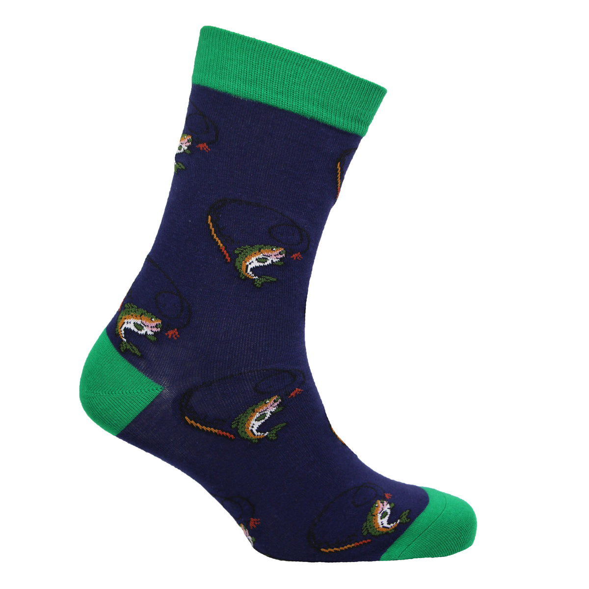 Blue And Green Fish Socks In Combed Cotton - Leonard Silver - side view