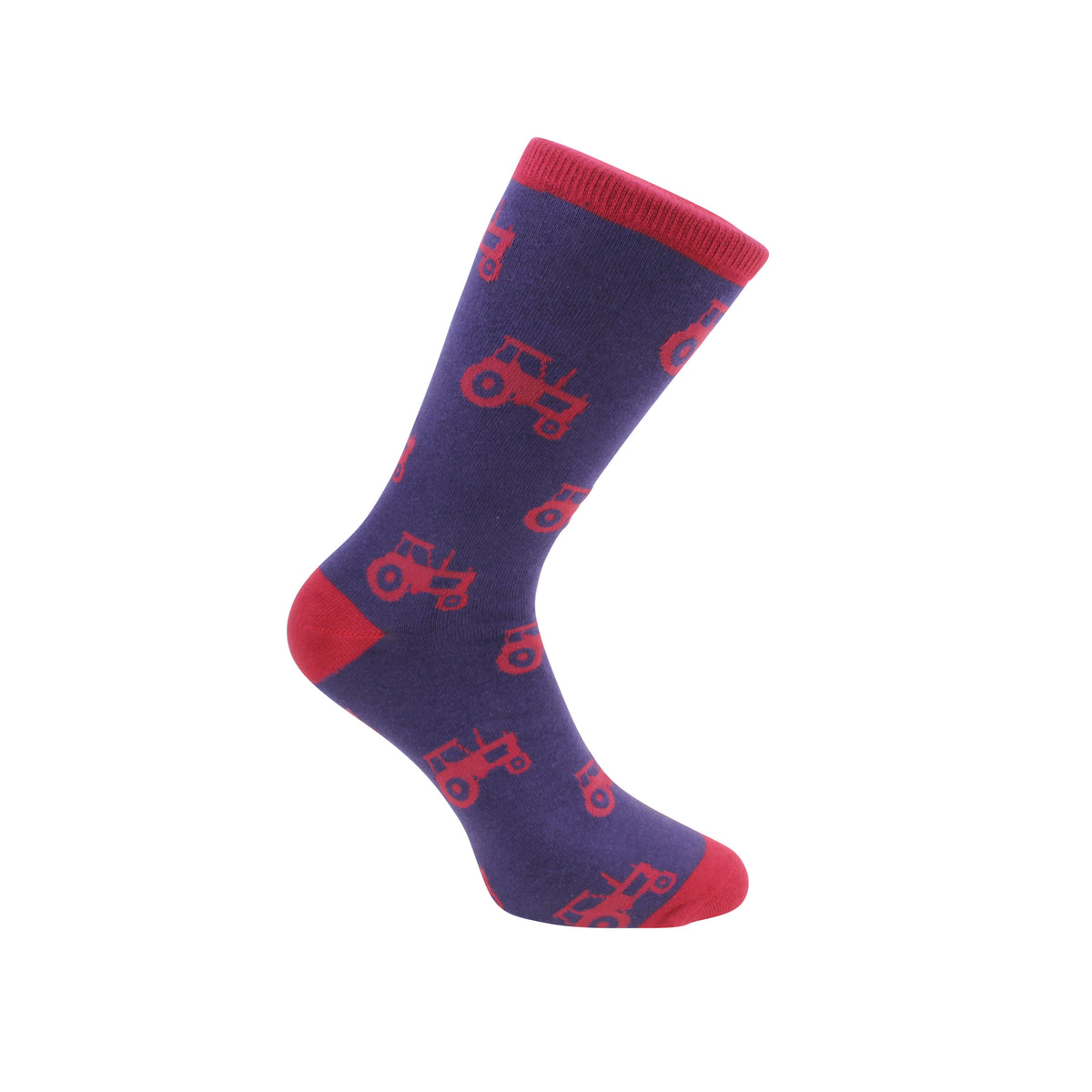 Red and Blue Tractor Combed Cotton Socks - Leonard Silver - side view