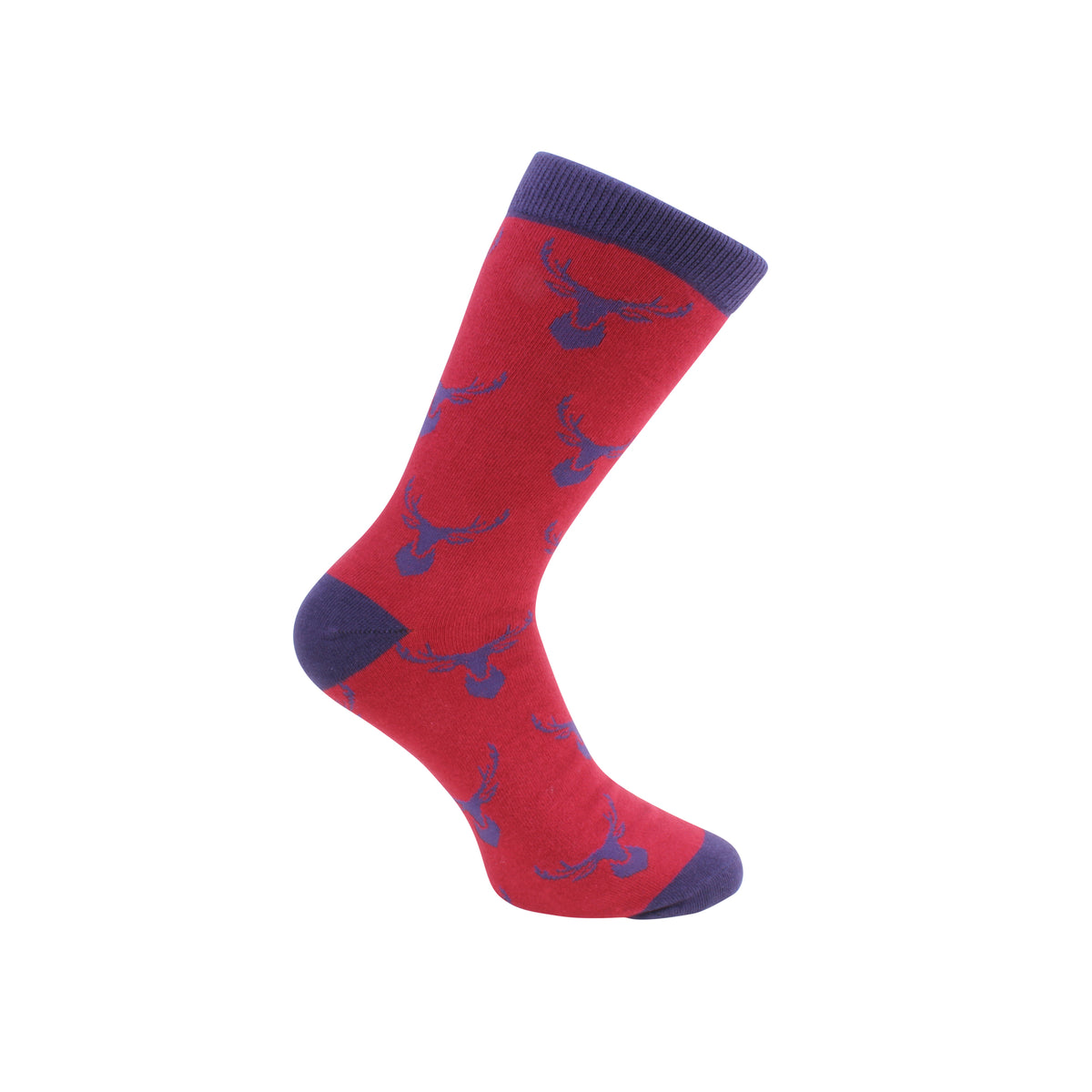 Red And Blue Stag Combed Cotton Socks - Leonard Silver - side view