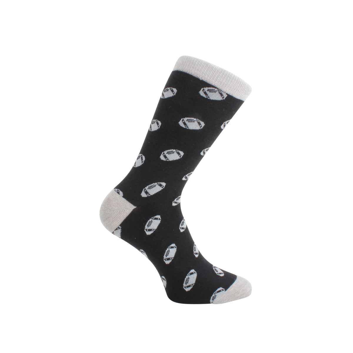 Burgundy and Grey Rugby Ball Combed Cotton Socks - Leonard Silver - black colourway detail