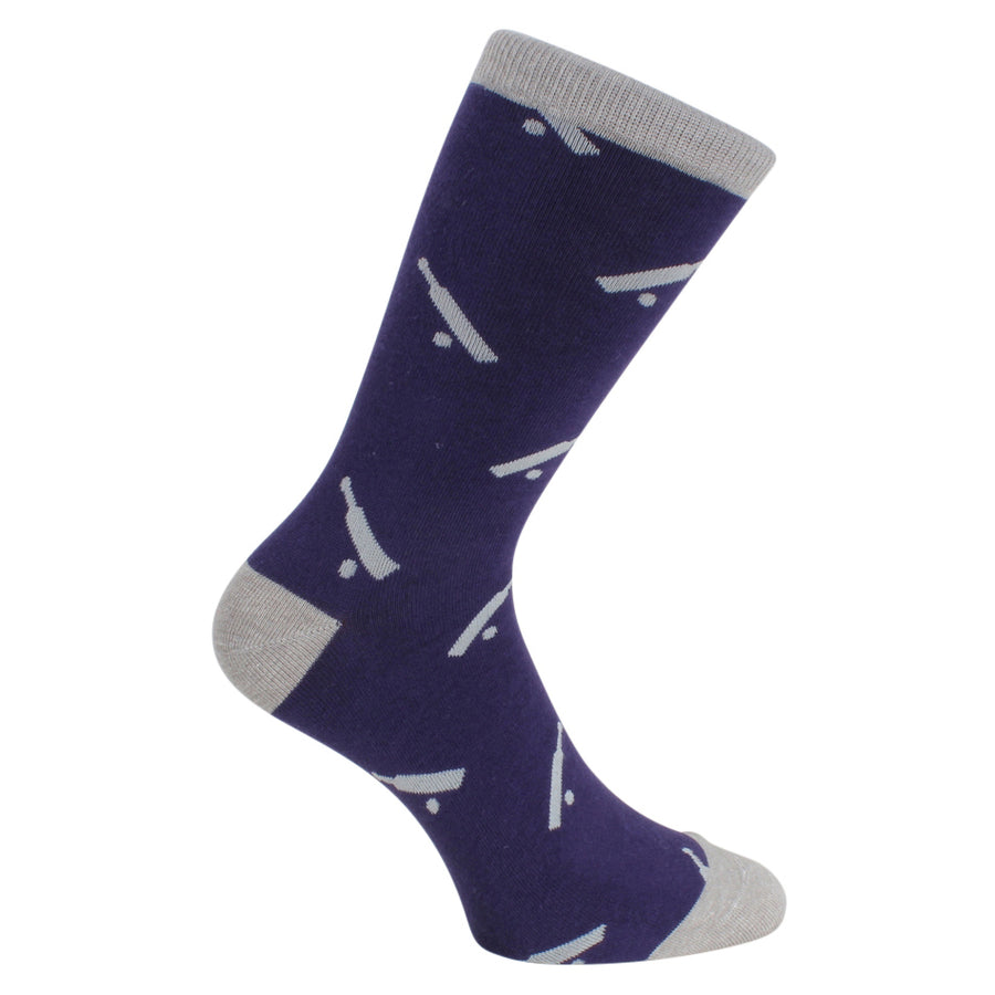 Cricket Bat Blue & Grey Combed Cotton Socks - Leonard Silver - side view