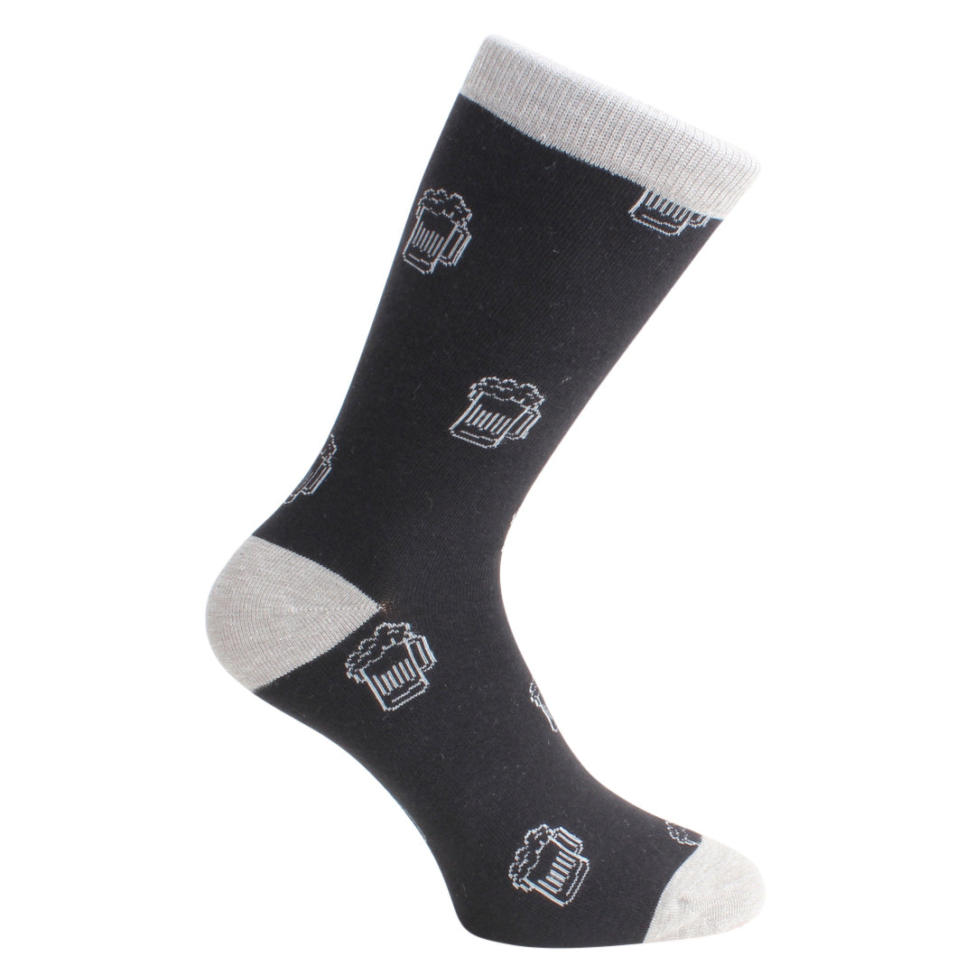 Beer Tankard Socks in Black and Grey Combed Cotton - Leonard Silver - side view
