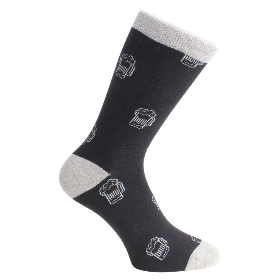 Beer Tankard Socks in Black and Grey Combed Cotton - Leonard Silver - side view