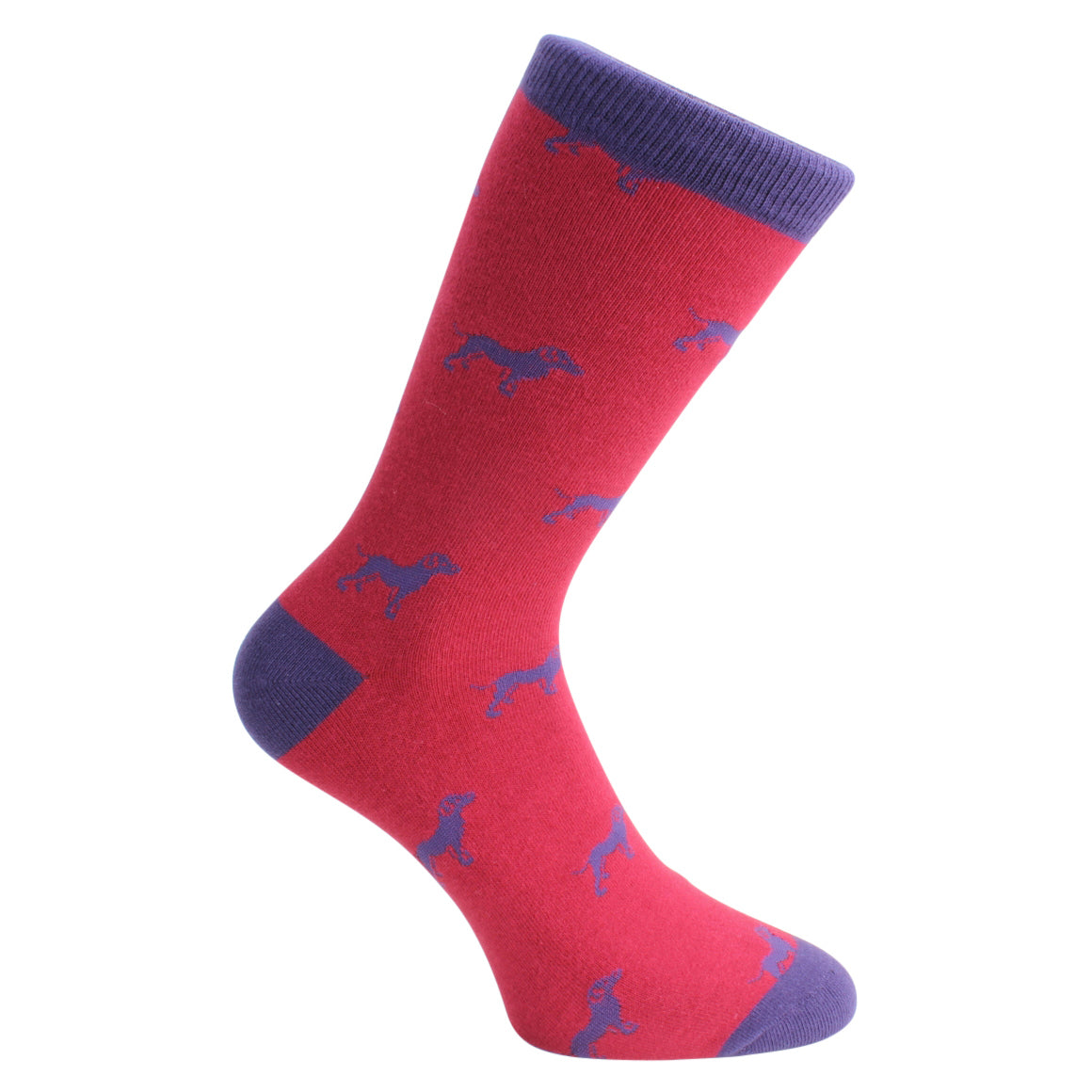 Red And Blue Dog Combed Cotton Socks - Leonard Silver - side view