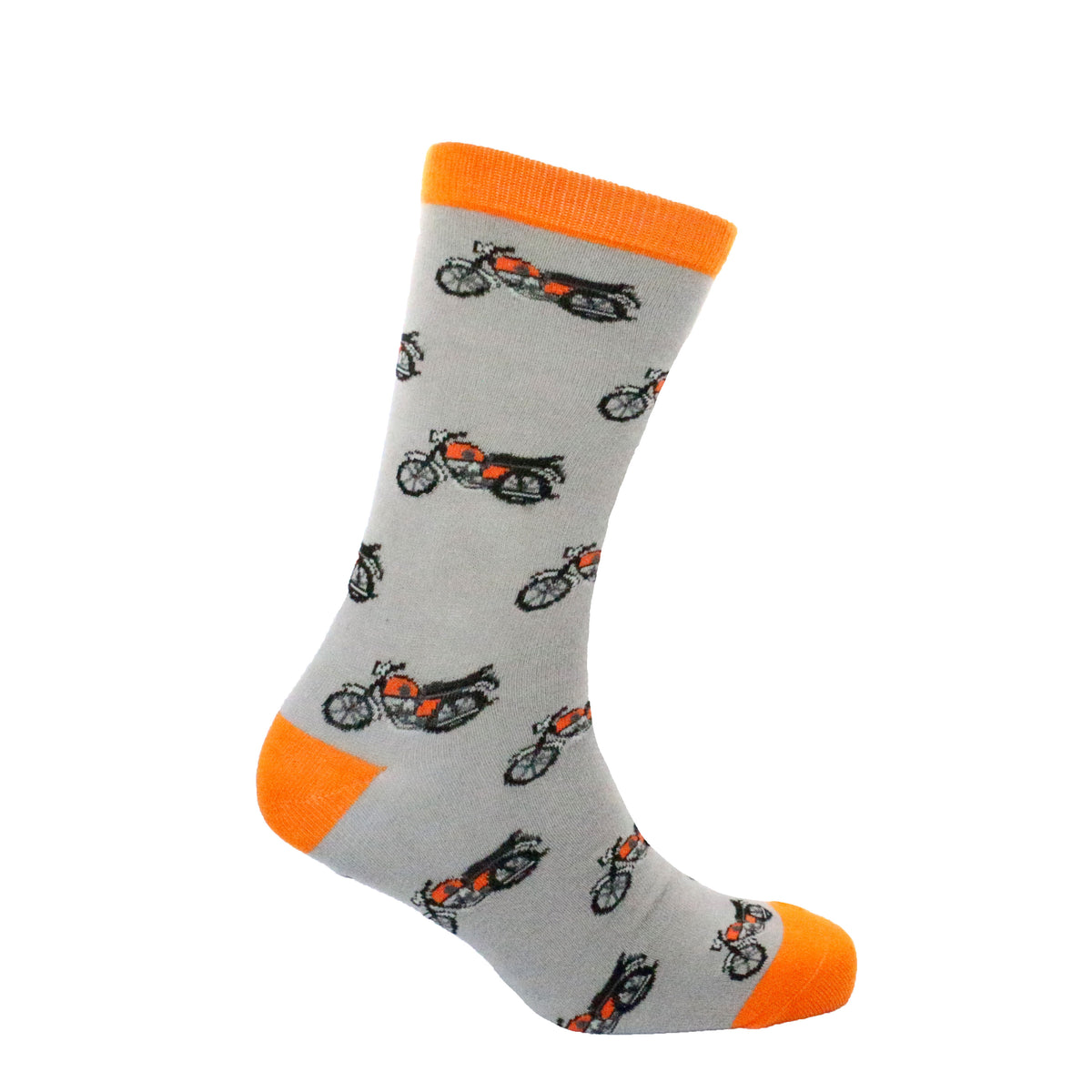Motorbike Socks in Orange and Grey Combed Cotton - Leonard Silver - side view