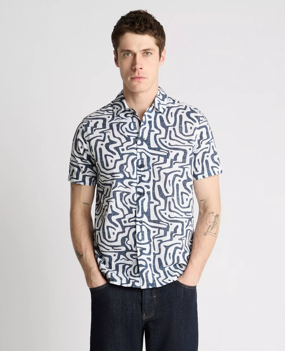 Short Sleeve Shirt with Blue Abstract Print
