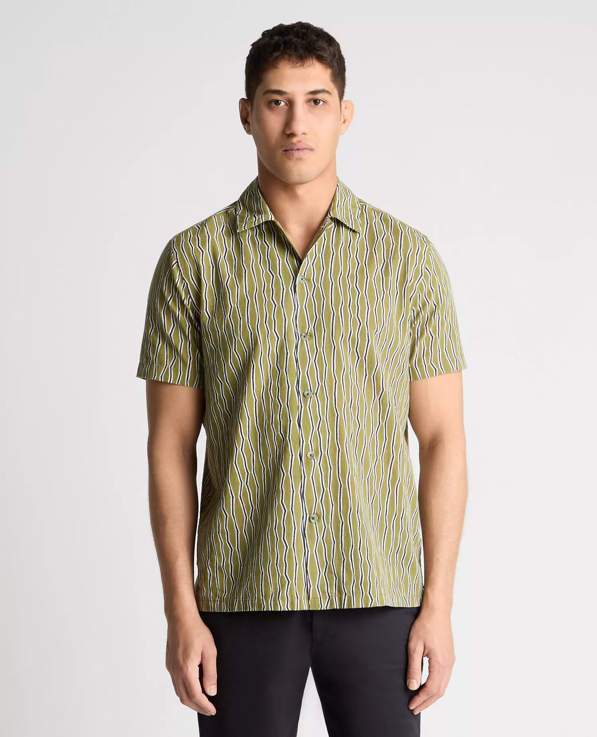 Green Short Sleeve Shirt with Abstract Stripe