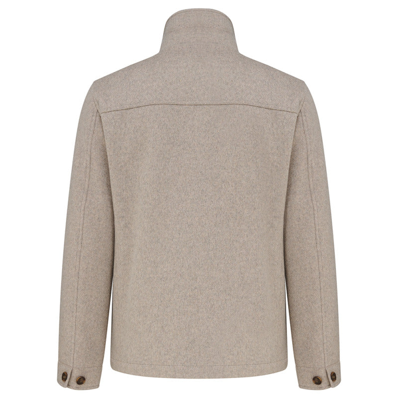 Oatmeal Westgate Wool Overshirt, back flat lay showing the button cuffs