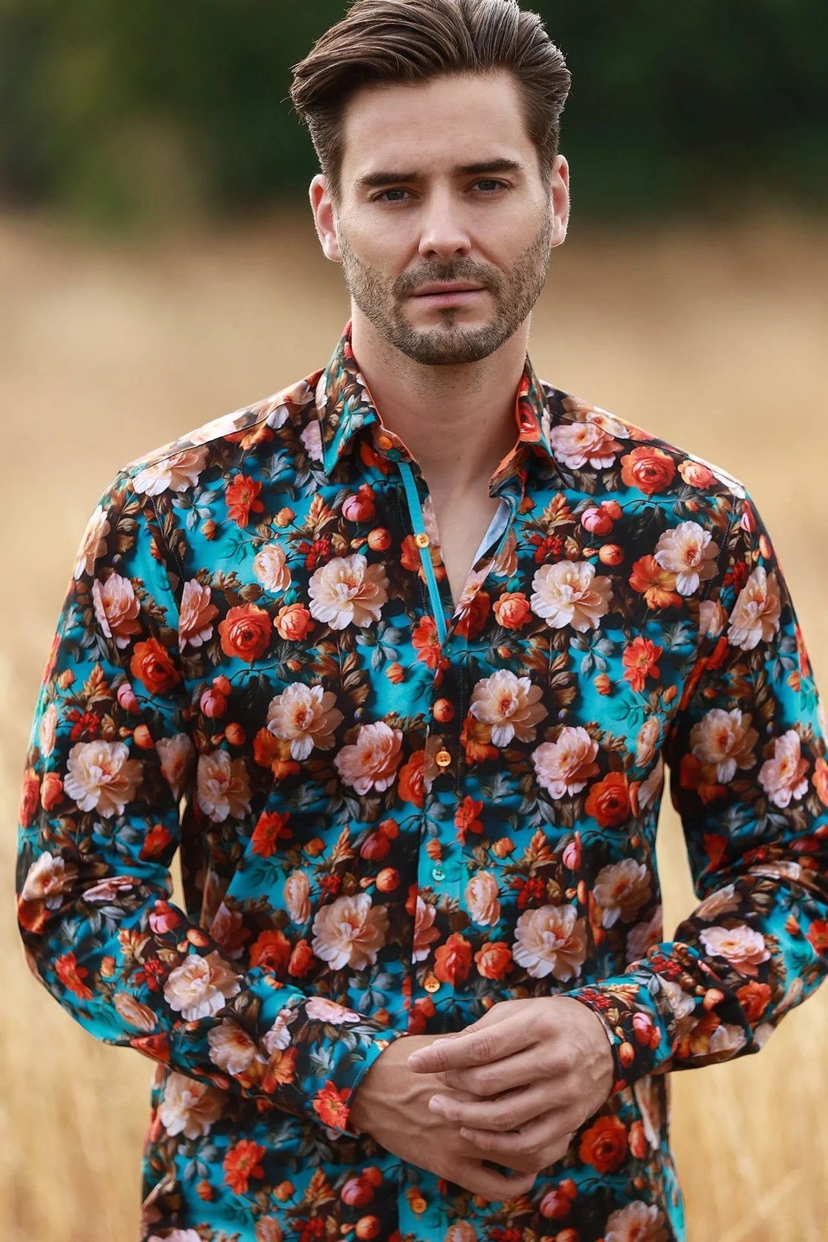 Autumn Flowers On The Stem Print Shirt - Claudio Lugli Shirts