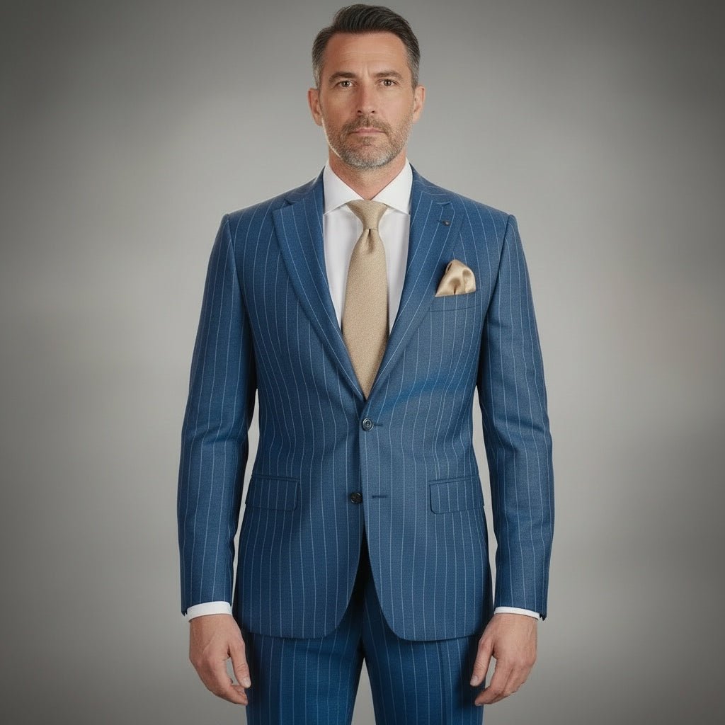 Barberis Pinstripe Wool Blue Suit - Torre Suits