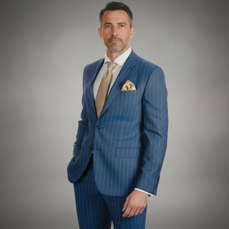 Barberis Pinstripe Wool Blue Suit - Torre Suits