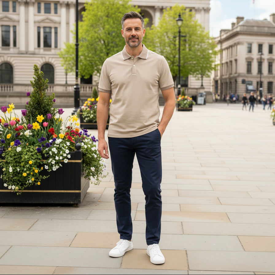 Beige Cotton Interlock Polo Shirt - Eton Shirts