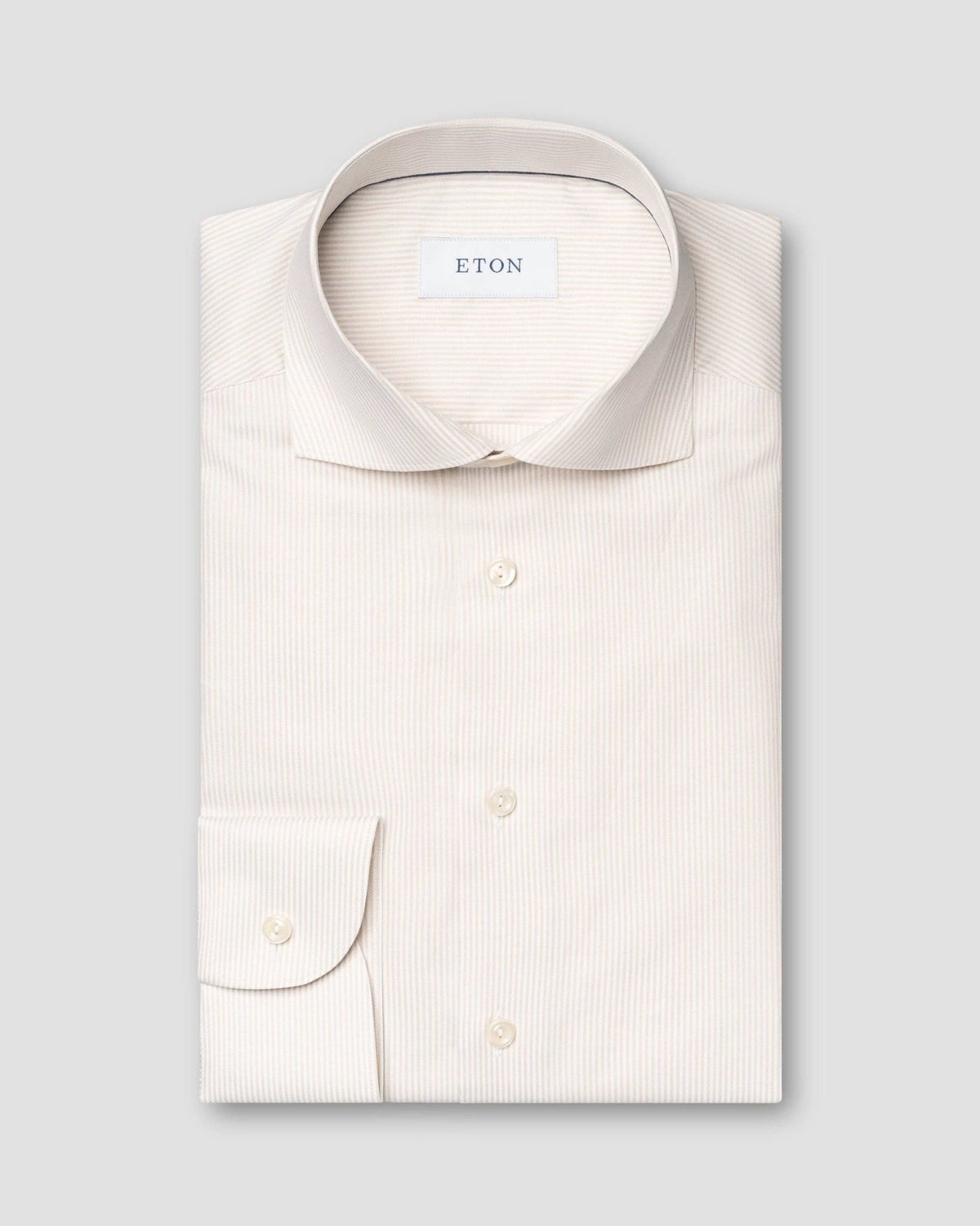 Beige Signature Striped Oxford Shirt - Eton Shirts