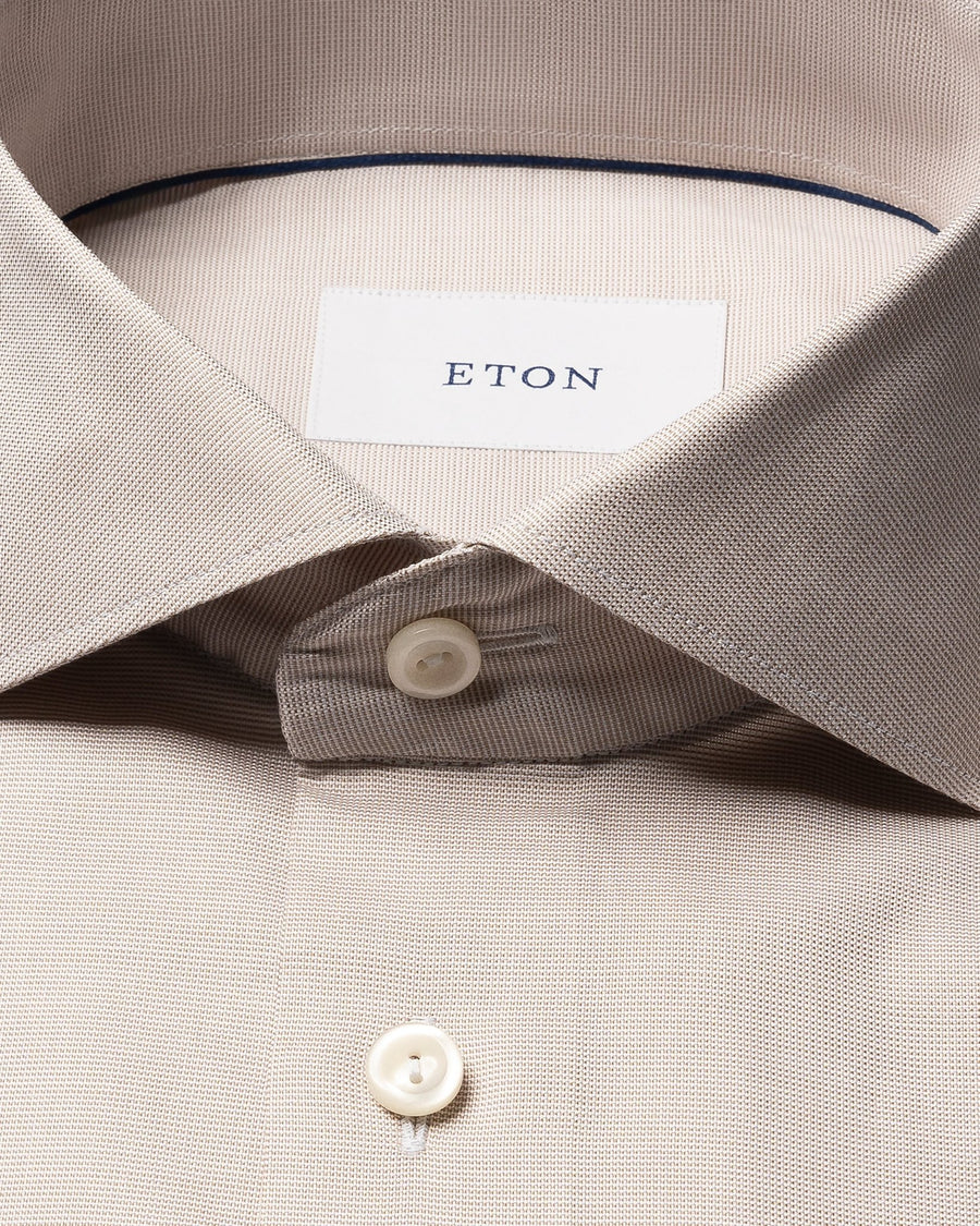 Beige Solid Signature Oxford Shirt - Eton Shirts Shirts