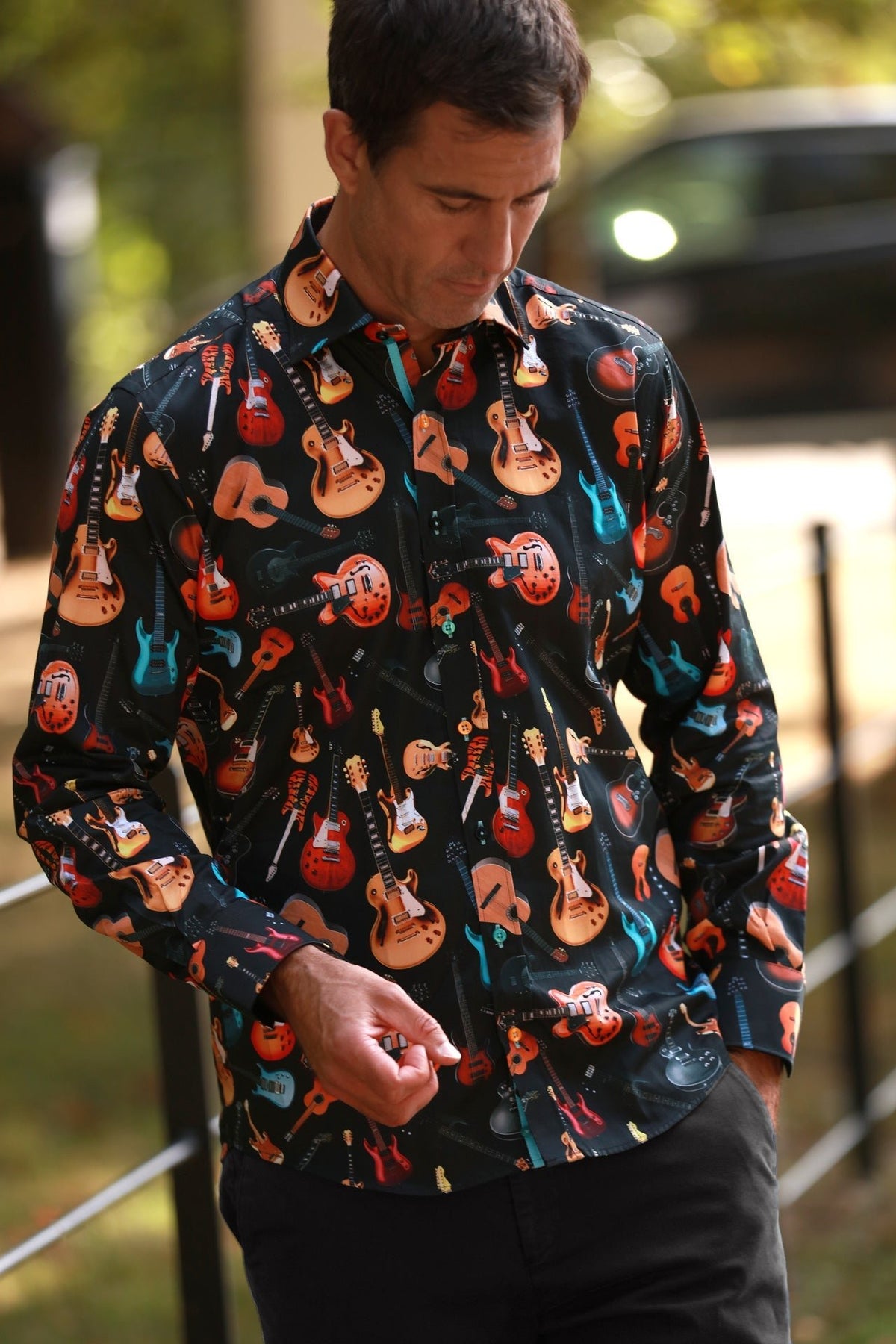 Big Guitar Print Shirt Black - Claudio Lugli