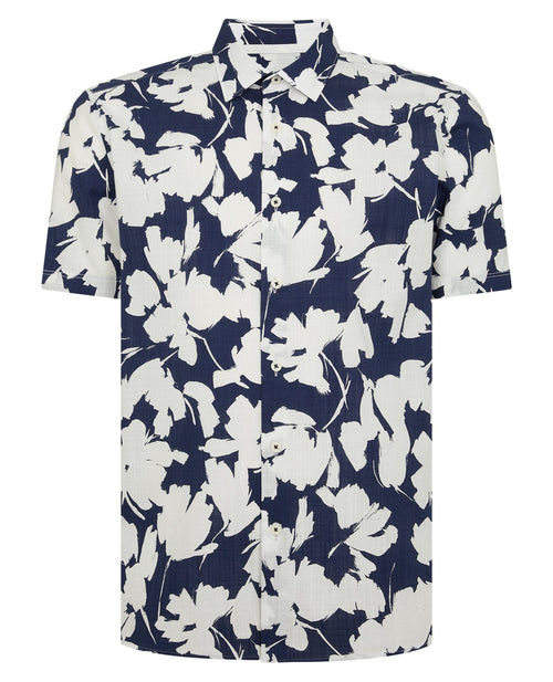Big Navy Flower Print Short Sleeve Shirt - Remus Uomo
