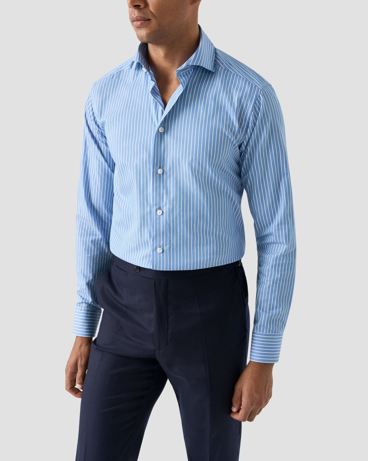 Blue Cotton & Silk Stripe Shirt - Eton Shirts Shirts