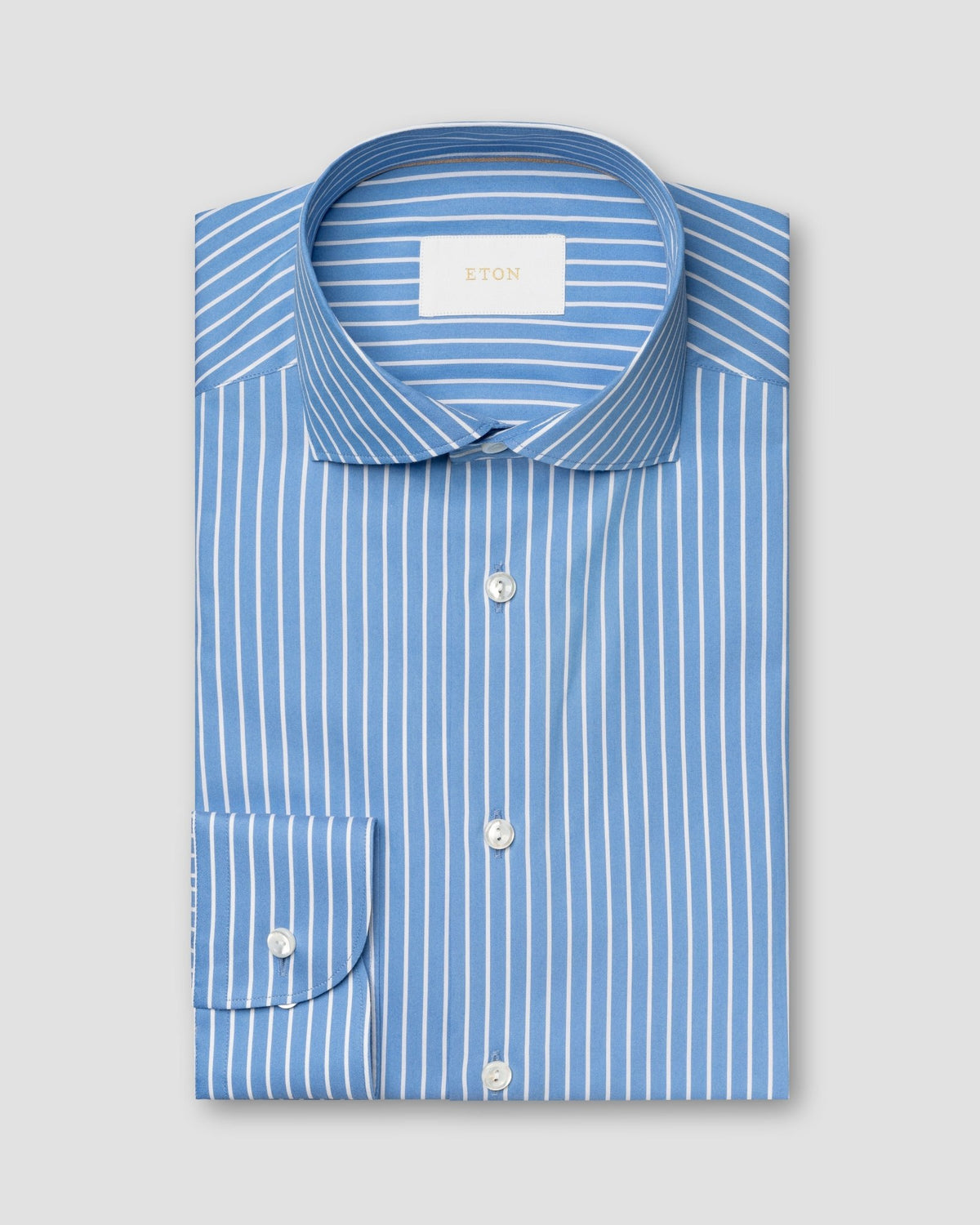 Blue Cotton & Silk Stripe Shirt - Eton Shirts Shirts