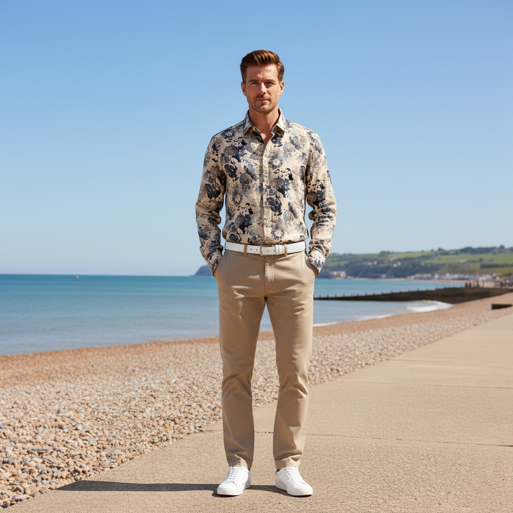 Blue Floral Long Sleeved Linen Shirt - Thomas Maine