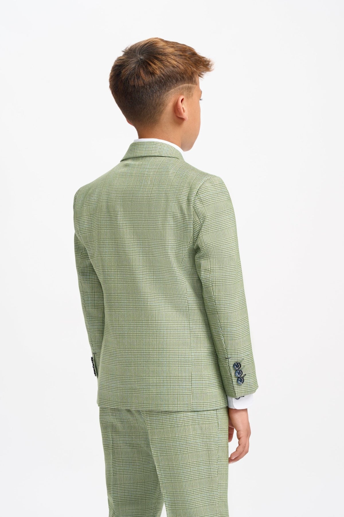 Boy's Sage Green Check Suit - Leonard Silver