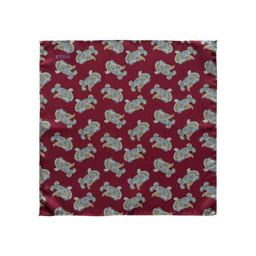 Burgundy Silk Paisley Pocket Square - Eton Shirts