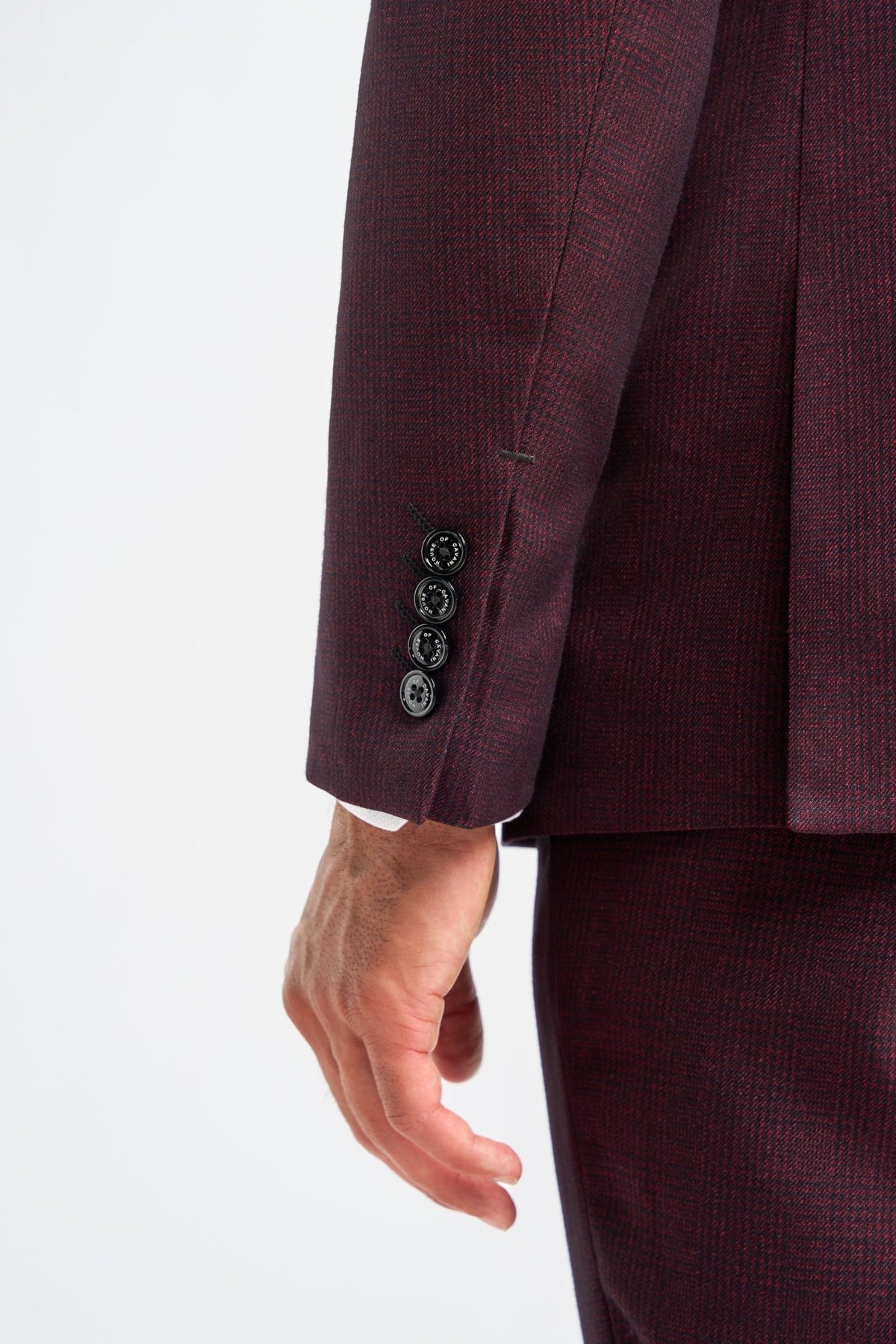 Burgundy Suit With Check & Peak Lapels - Leonard Silver Suits