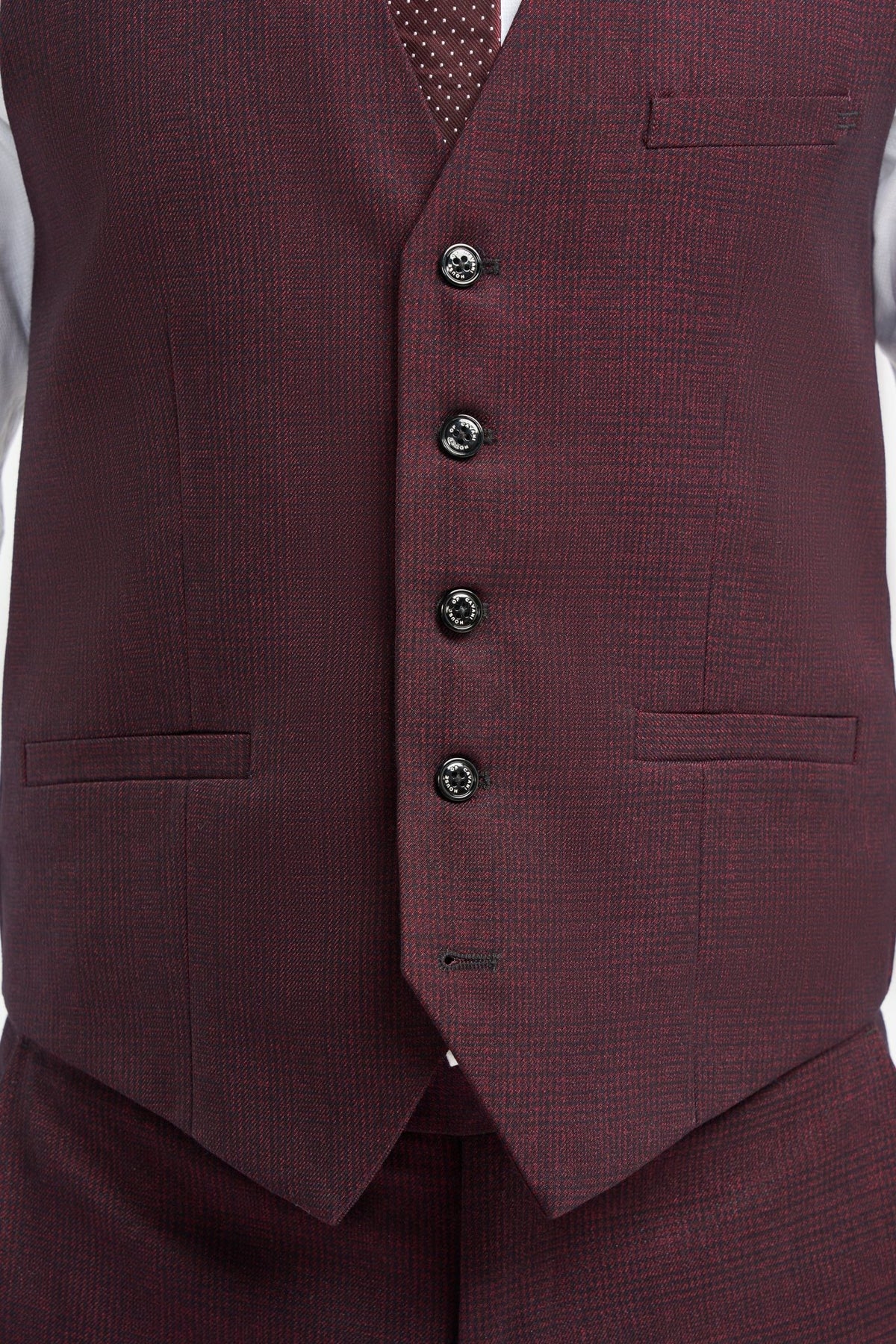 Burgundy Suit With Check & Peak Lapels - Leonard Silver Suits