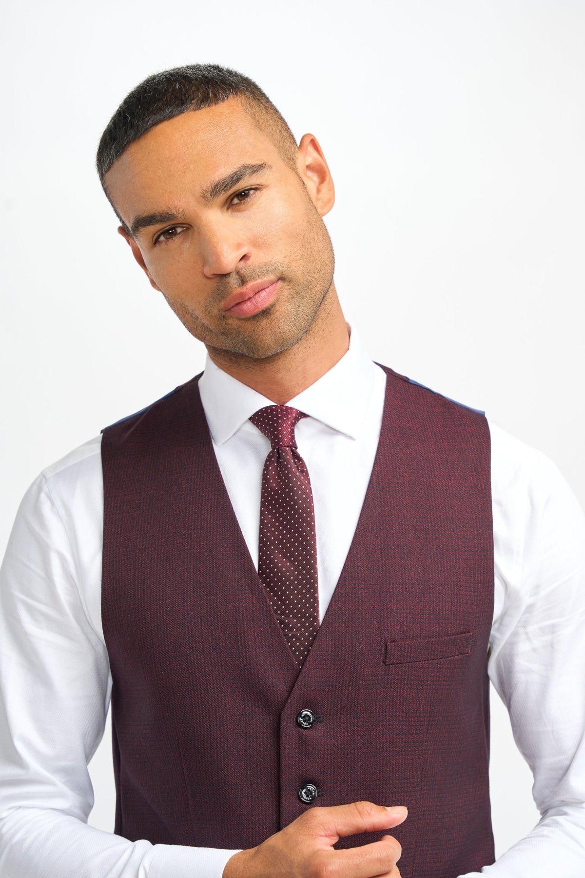Burgundy Suit With Check & Peak Lapels - Leonard Silver Suits
