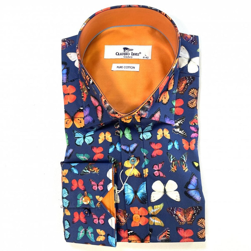 Butterfly Print Shirt Navy - Claudio Lugli