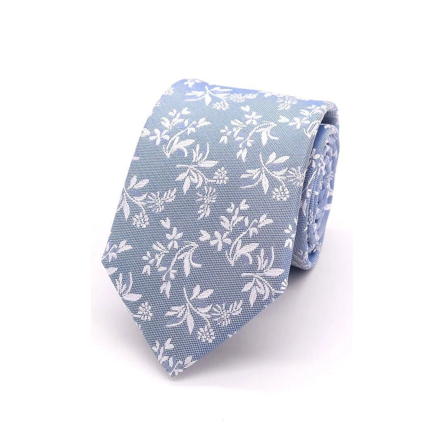 Classic Floral Silk Tie Sky - Leonard Silver