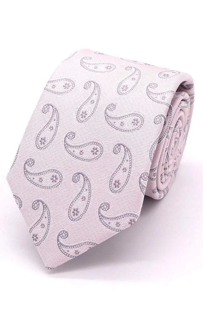 Classic Paisley Silk Tie Pink - Leonard Silver Neck Ties