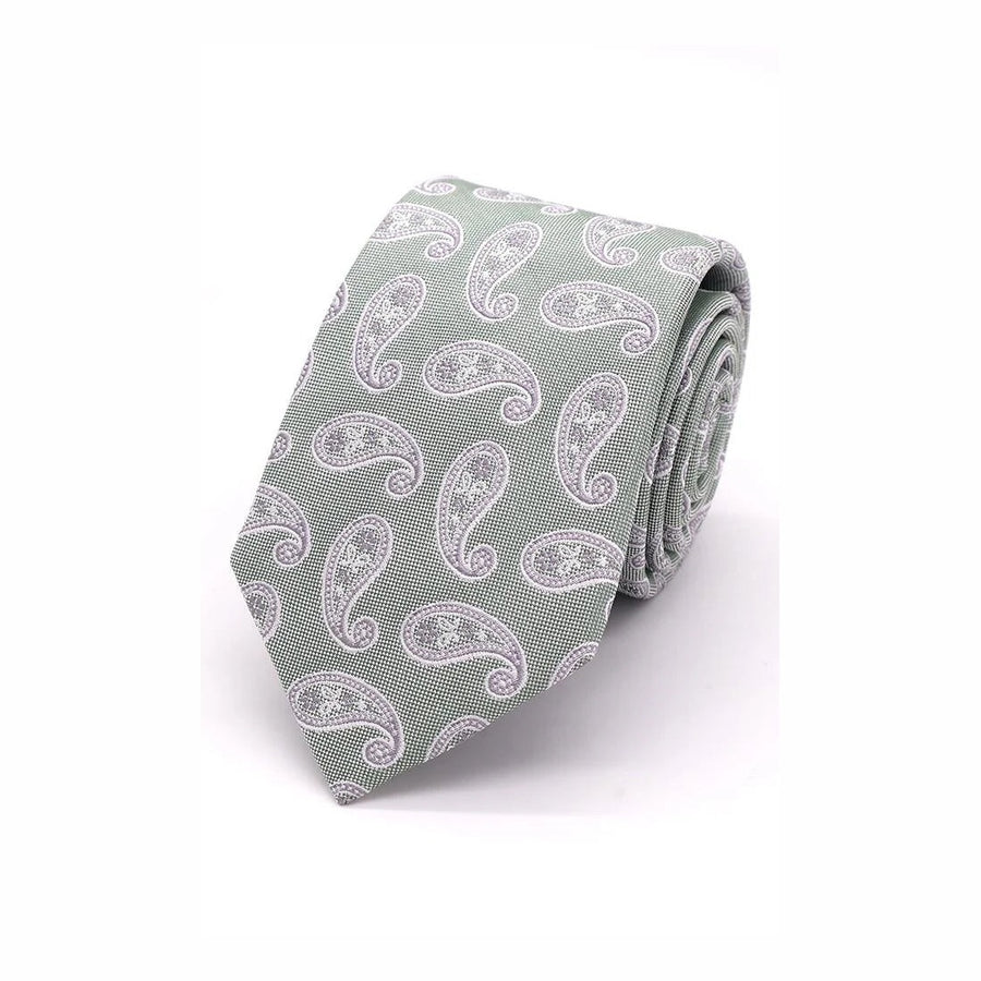 Classic Paisley Silk Tie Sage Green - Leonard Silver