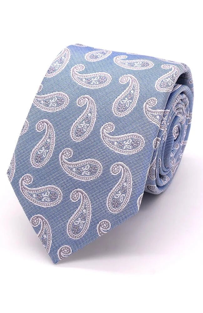 Classic Paisley Silk Tie Sky - Leonard Silver Neck Ties