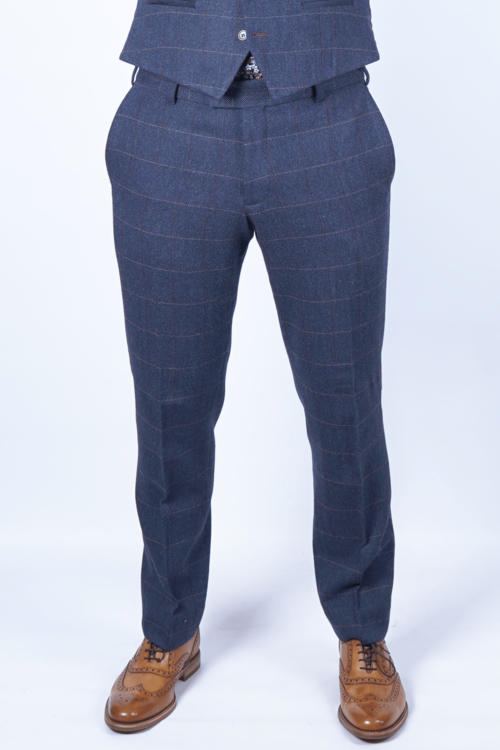 Complete Navy Blue Check Tweed Suit Outfit - Fast Bundle Shirts