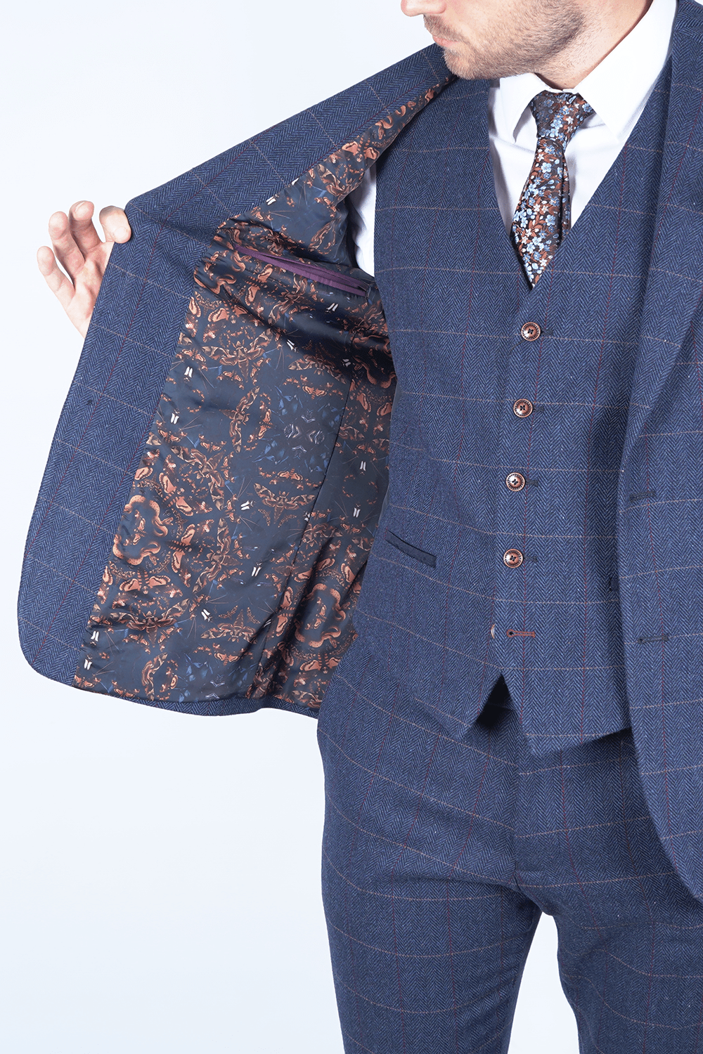 Complete Navy Blue Check Tweed Suit Outfit - Fast Bundle Shirts