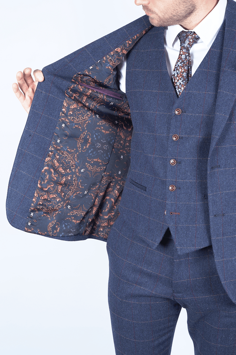 Complete Navy Blue Check Tweed Suit Outfit - Fast Bundle Shirts