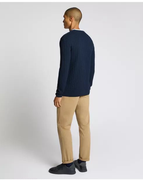 Crew Neck Cable Sweater Navy - Remus Uomo Knitwear