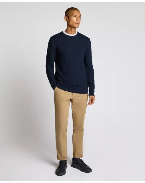Crew Neck Cable Sweater Navy - Remus Uomo Knitwear
