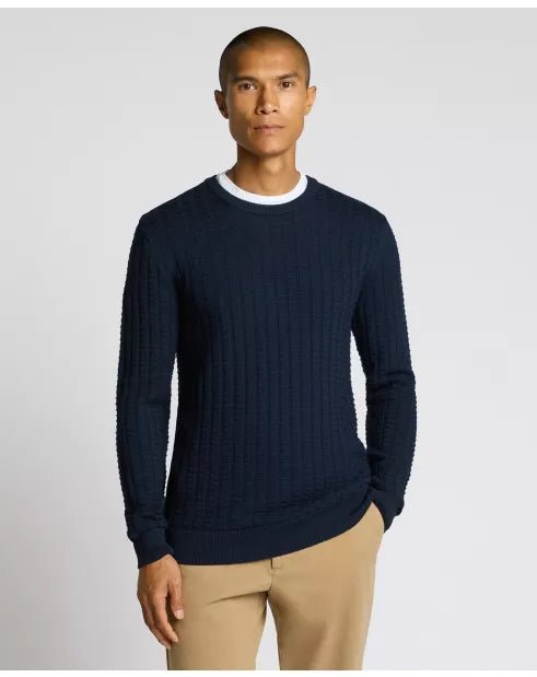 Crew Neck Cable Sweater Navy - Remus Uomo Knitwear