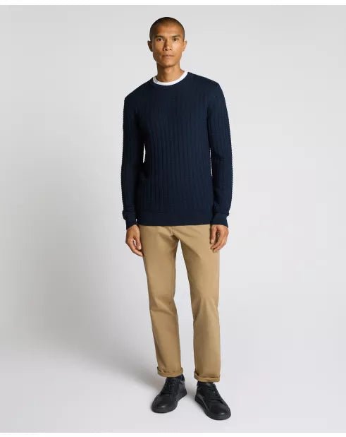 Crew Neck Cable Sweater Navy - Remus Uomo Knitwear
