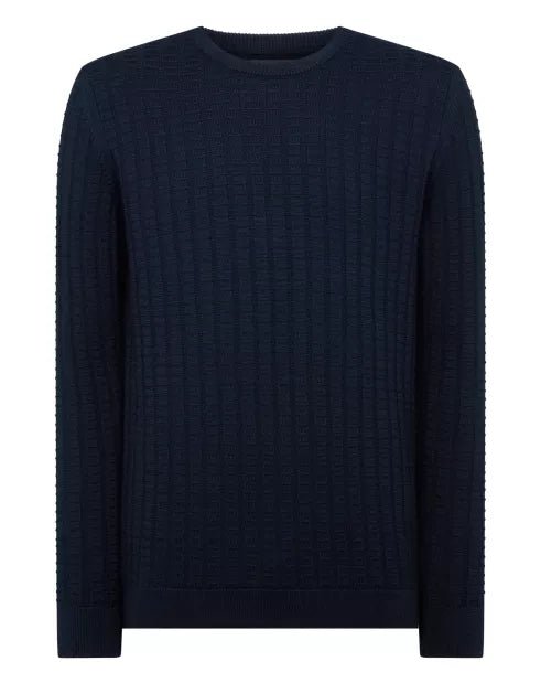 Crew Neck Cable Sweater Navy - Remus Uomo Knitwear