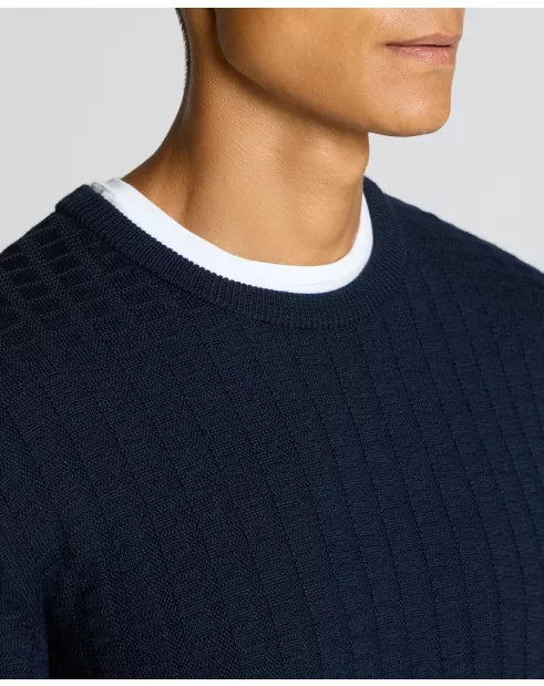 Crew Neck Cable Sweater Navy - Remus Uomo Knitwear