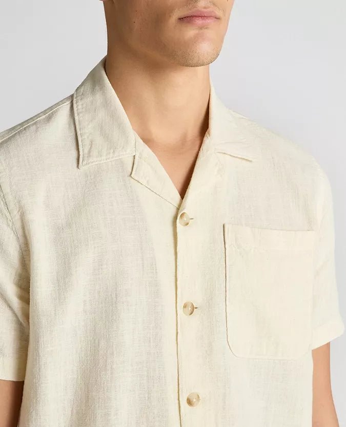 Cuban Collar Linen Shirt Stone - Remus Uomo