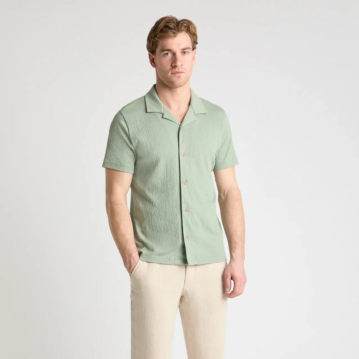 Cuban Collar Short Sleeve Shirt Light Green - Remus Uomo Shirts