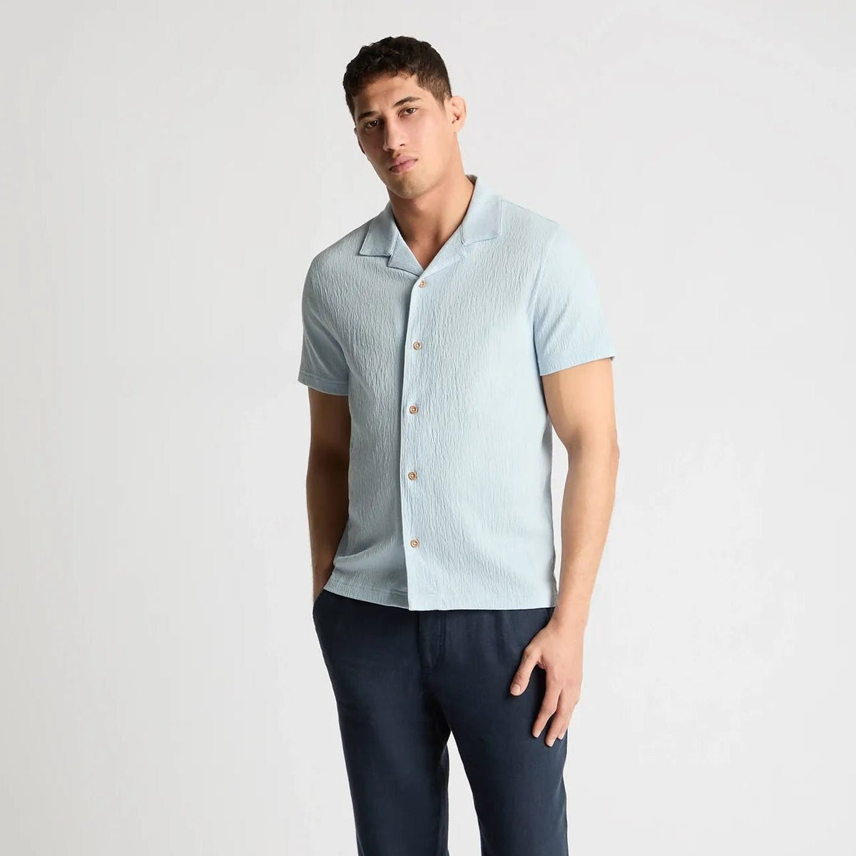 Cuban Collar Short Sleeve Shirt Sky - Remus Uomo Shirts