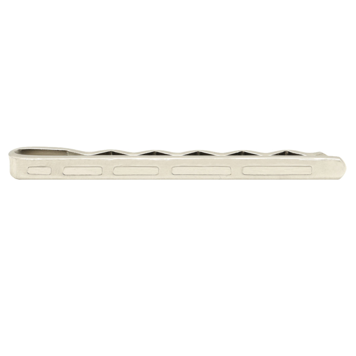 Dimple Pattern Rhodium Plated Tie Slide - Leonard Silver - front view