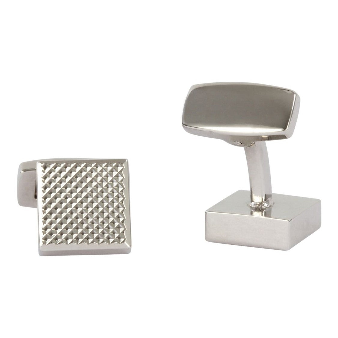 Square Chequered Front Cufflinks - Leonard Silver - front face and swivel bar back